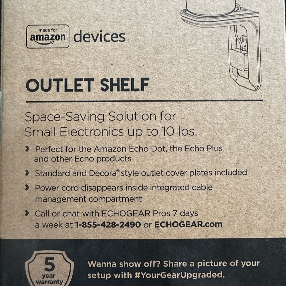 Outlet Shelf. Can hold Echo, your phone. any electronics that need charging.